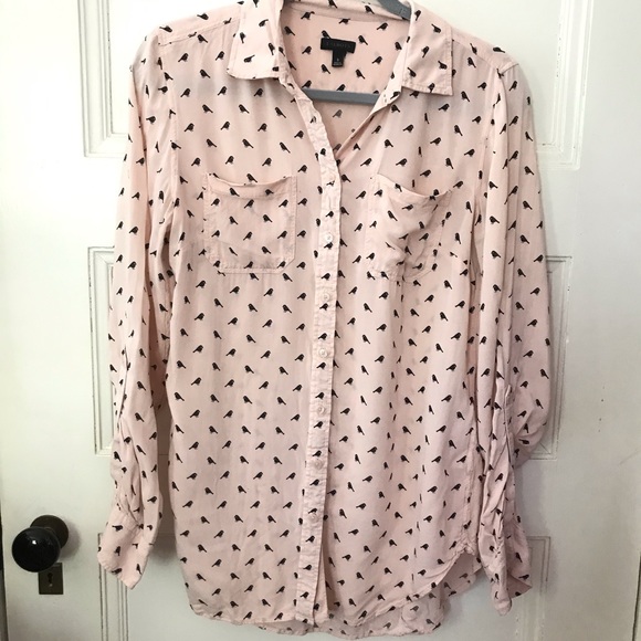 Talbots Pink Bird Print Blouse Top Rayon - Picture 6 of 9